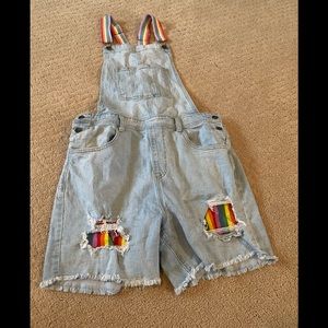 Women’s Jean Rainbow Shorts Bib Overalls PRIDE